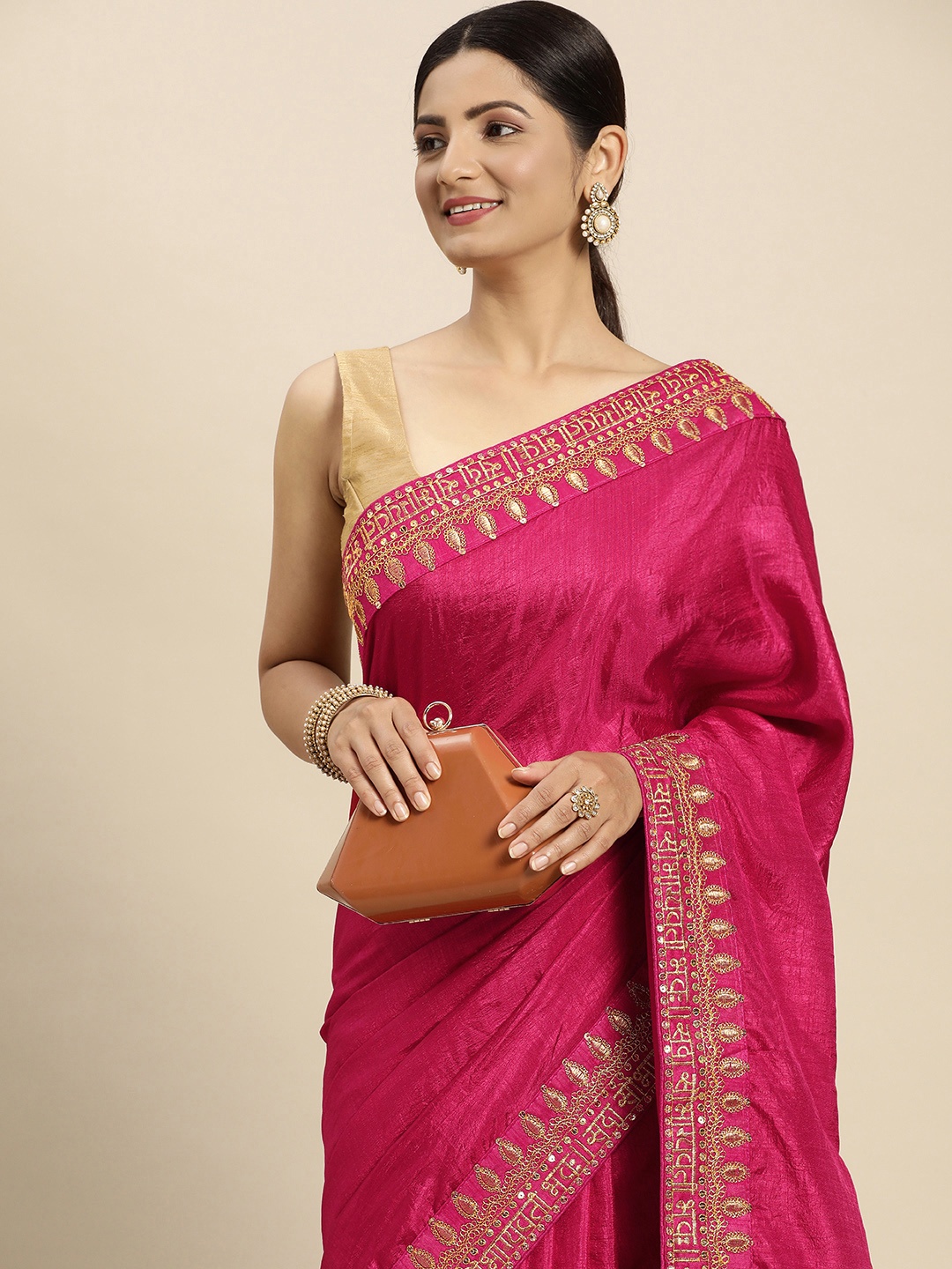 

VASTRANAND Woven Design Embroidered Saree, Burgundy
