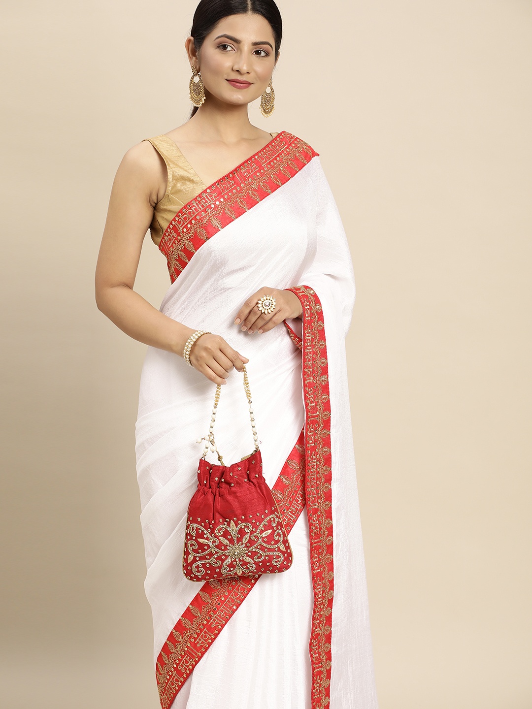 

VASTRANAND Woven Design Sequinned Saree, White