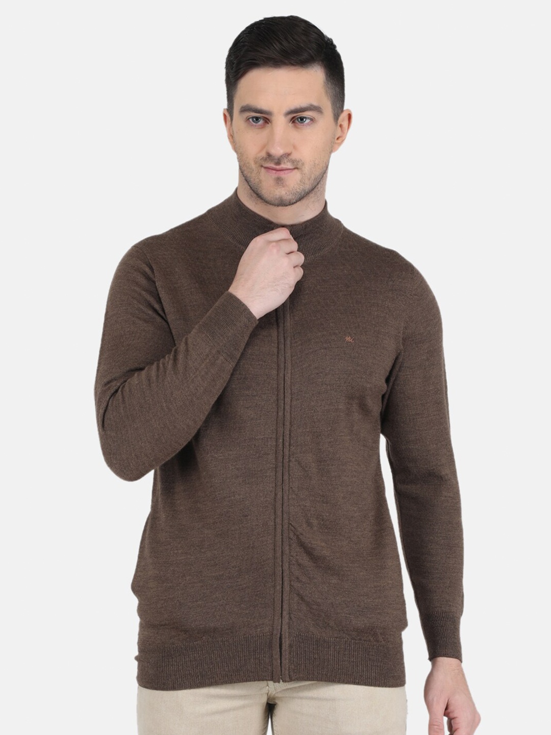 

Monte Carlo Men Wool Front Open Sweater, Brown