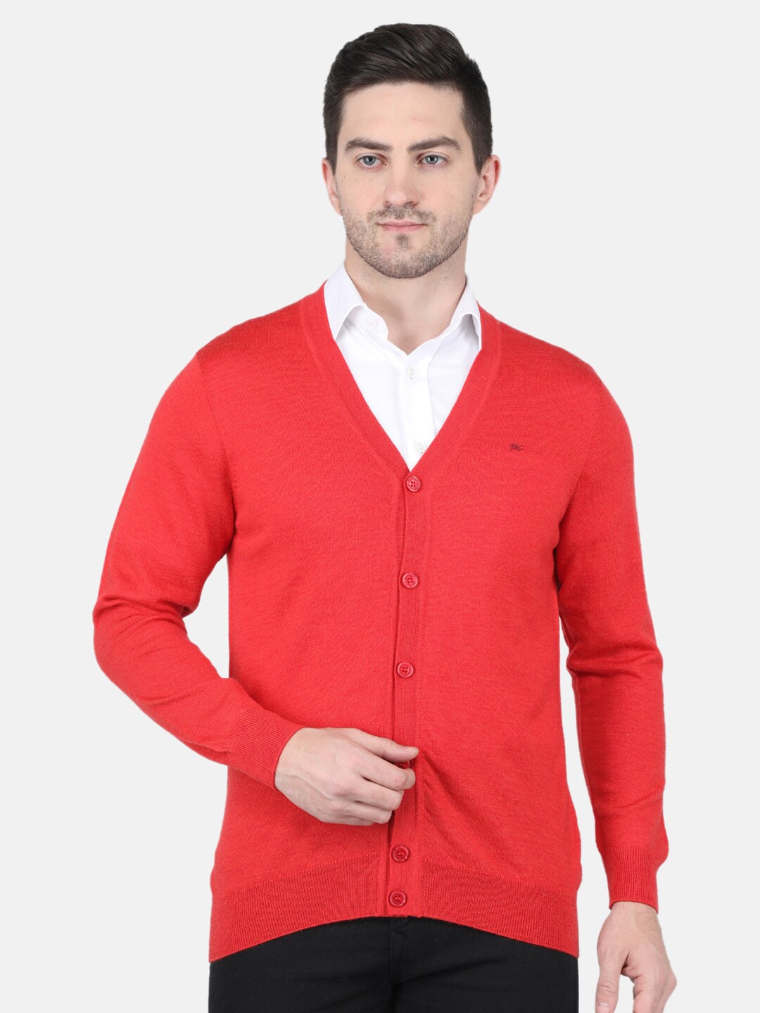 

Monte Carlo Men V-Neck Long Sleeves Wool Cardigan, Red