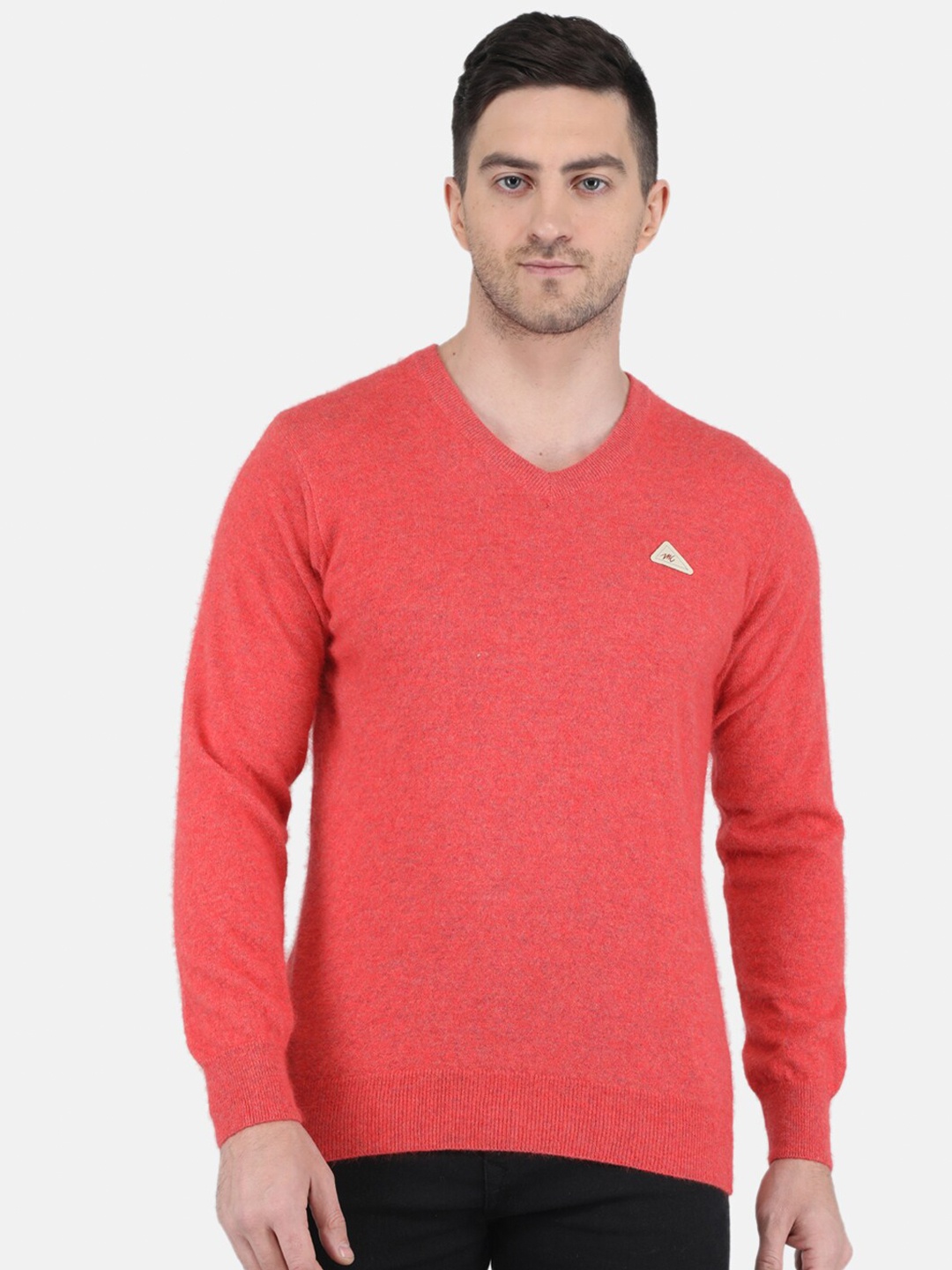 

Monte Carlo Men V-Neck Long Sleeves Wool Pullover, Red