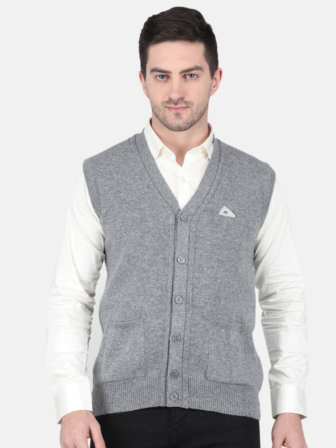 

Monte Carlo Men V-Neck Sleeveless Wool Cardigan, Grey melange