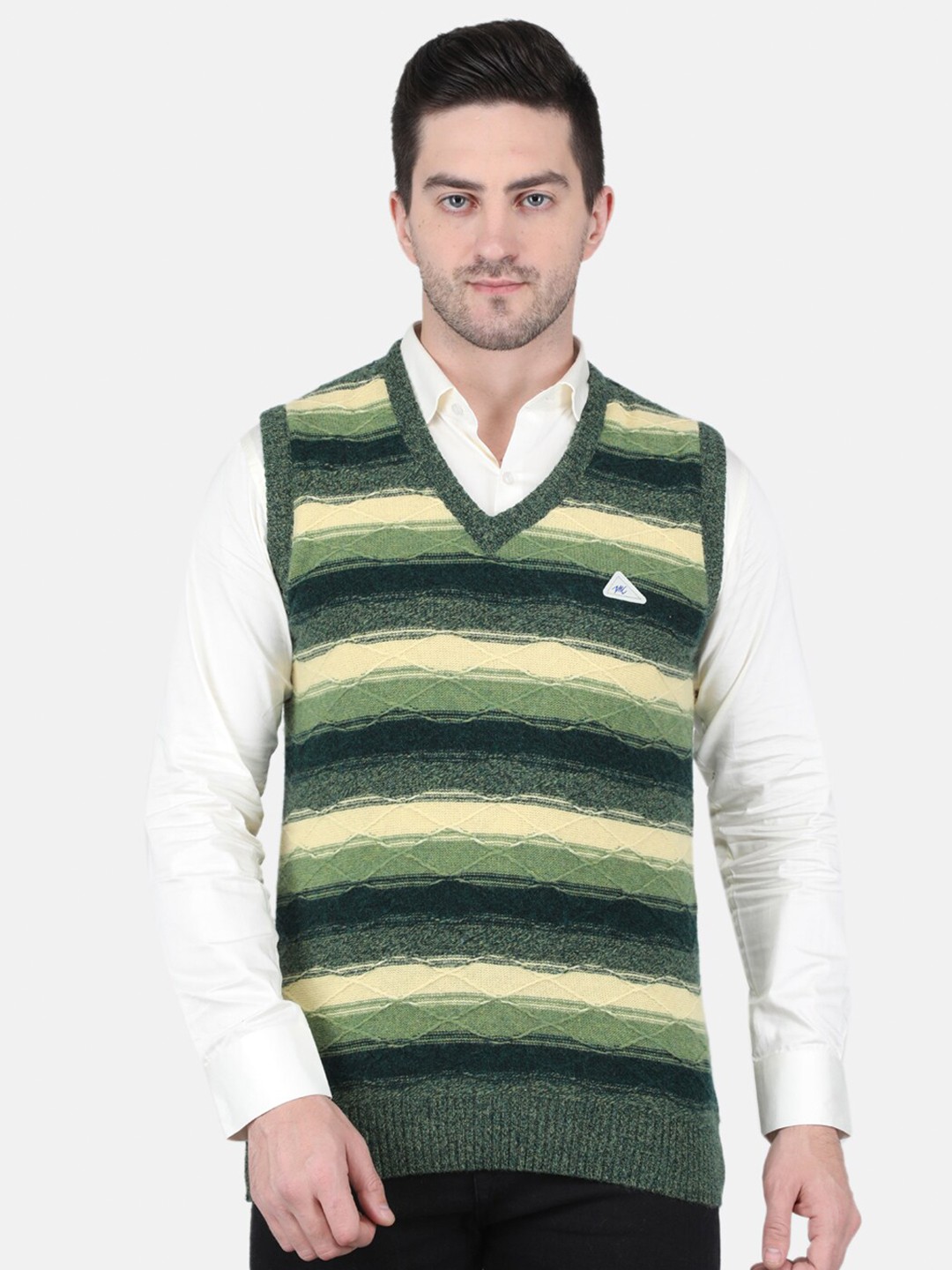 

Monte Carlo Men Striped Wool Sweater Vest, Green