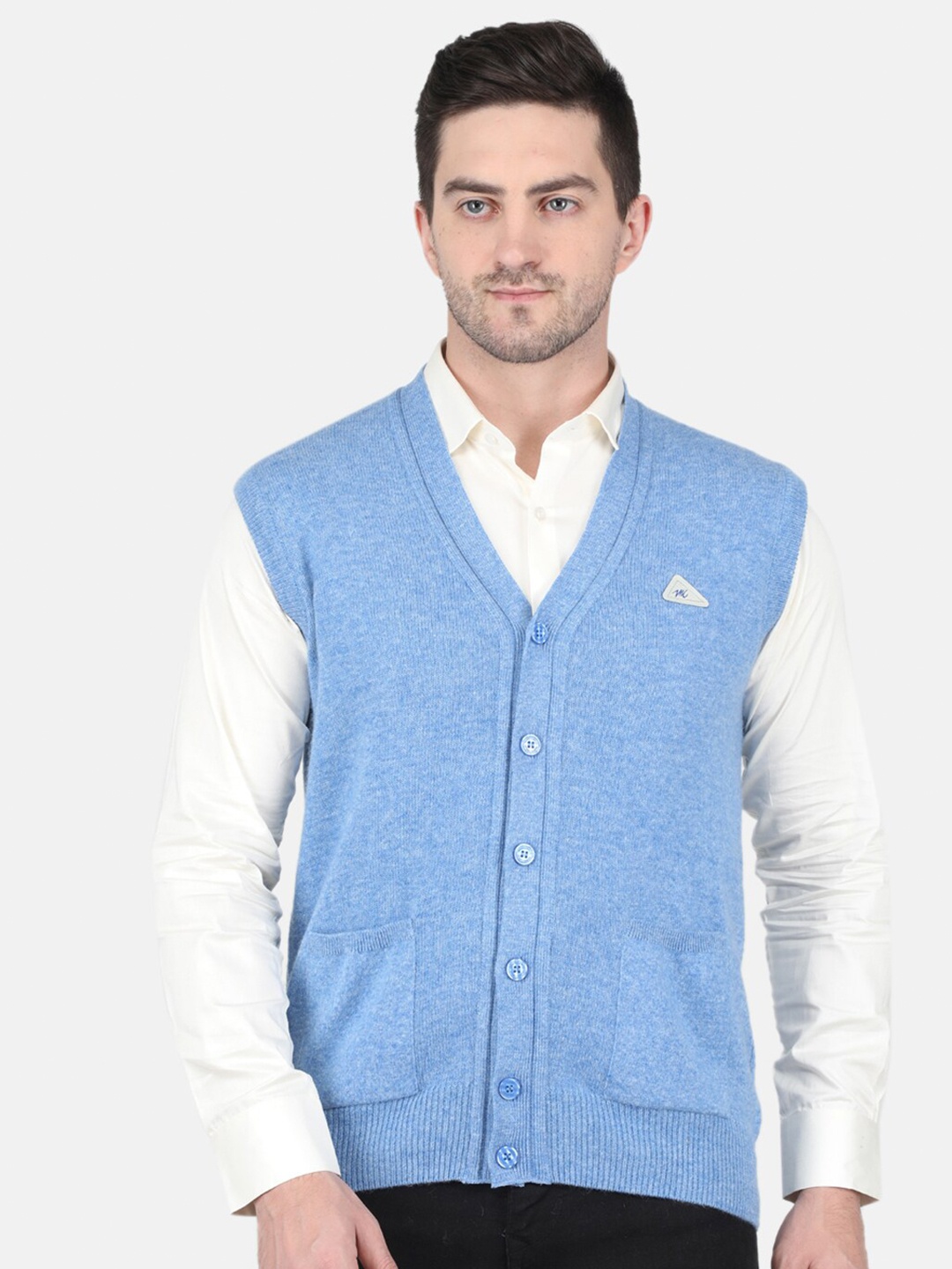 

Monte Carlo Men V-Neck Sleeveless Wool Cardigan, Blue