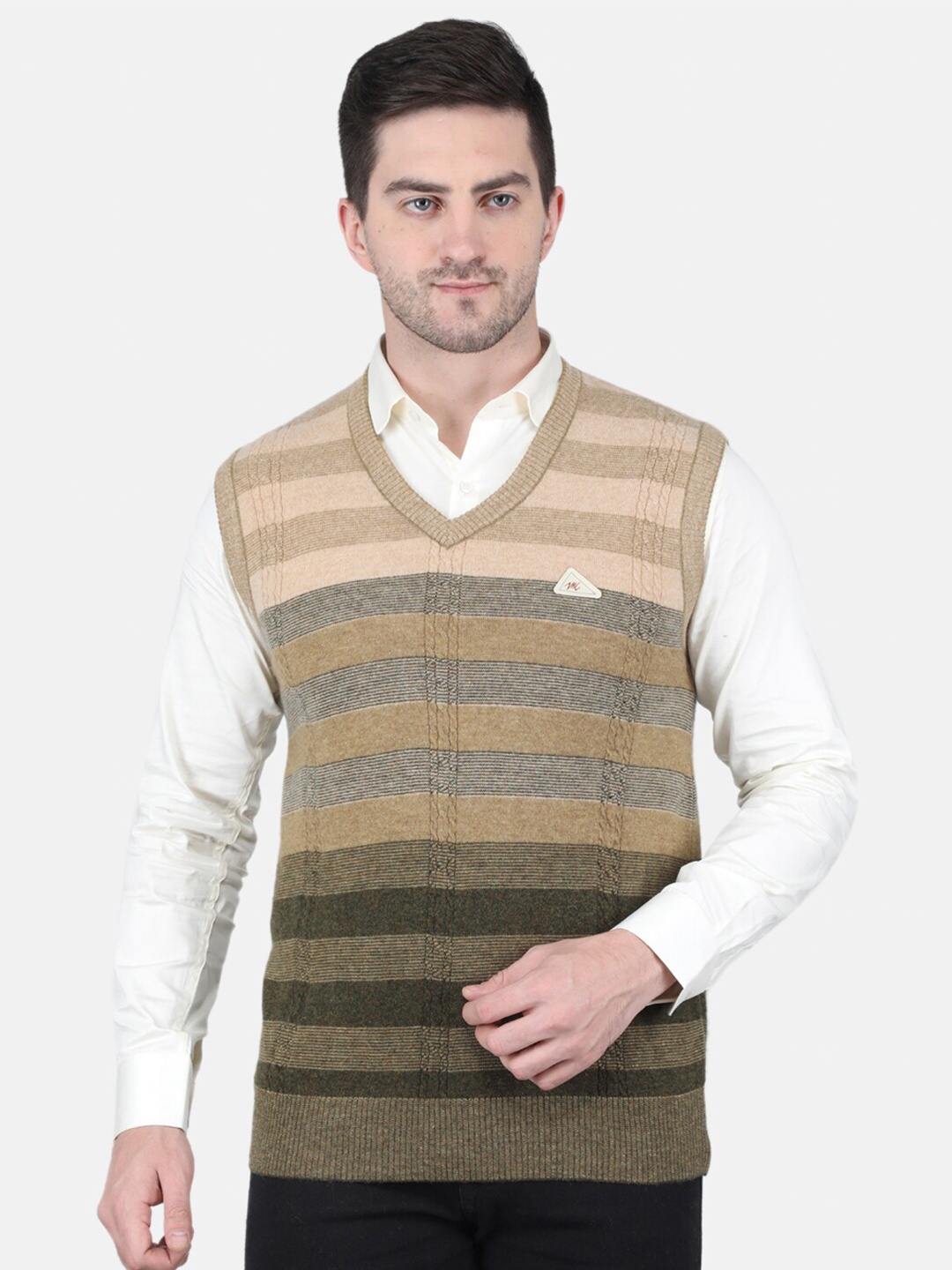 

Monte Carlo Men Striped Wool Sweater Vest, Olive