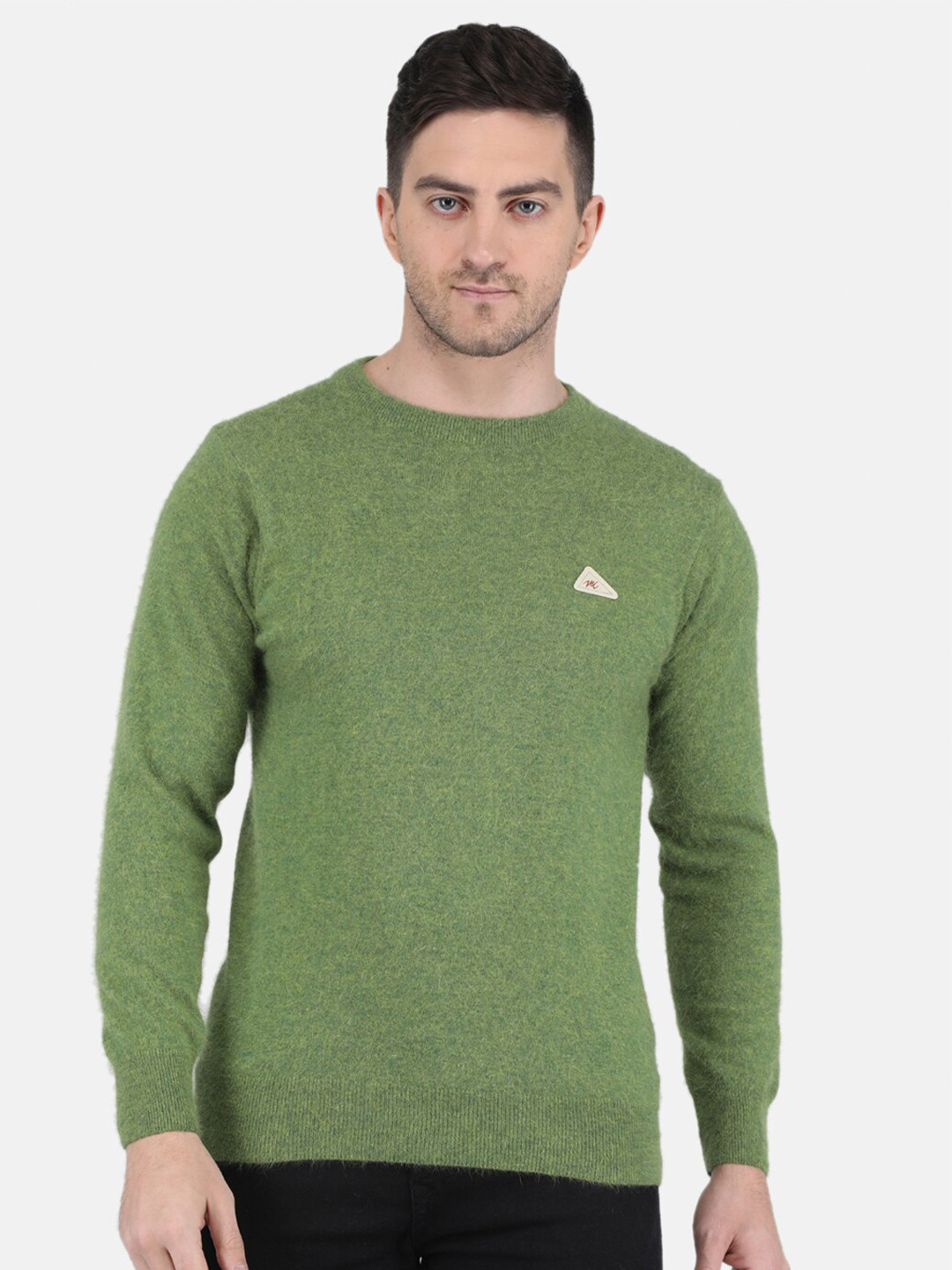 

Monte Carlo Men Round Neck Long Sleeves Wool Pullover, Olive