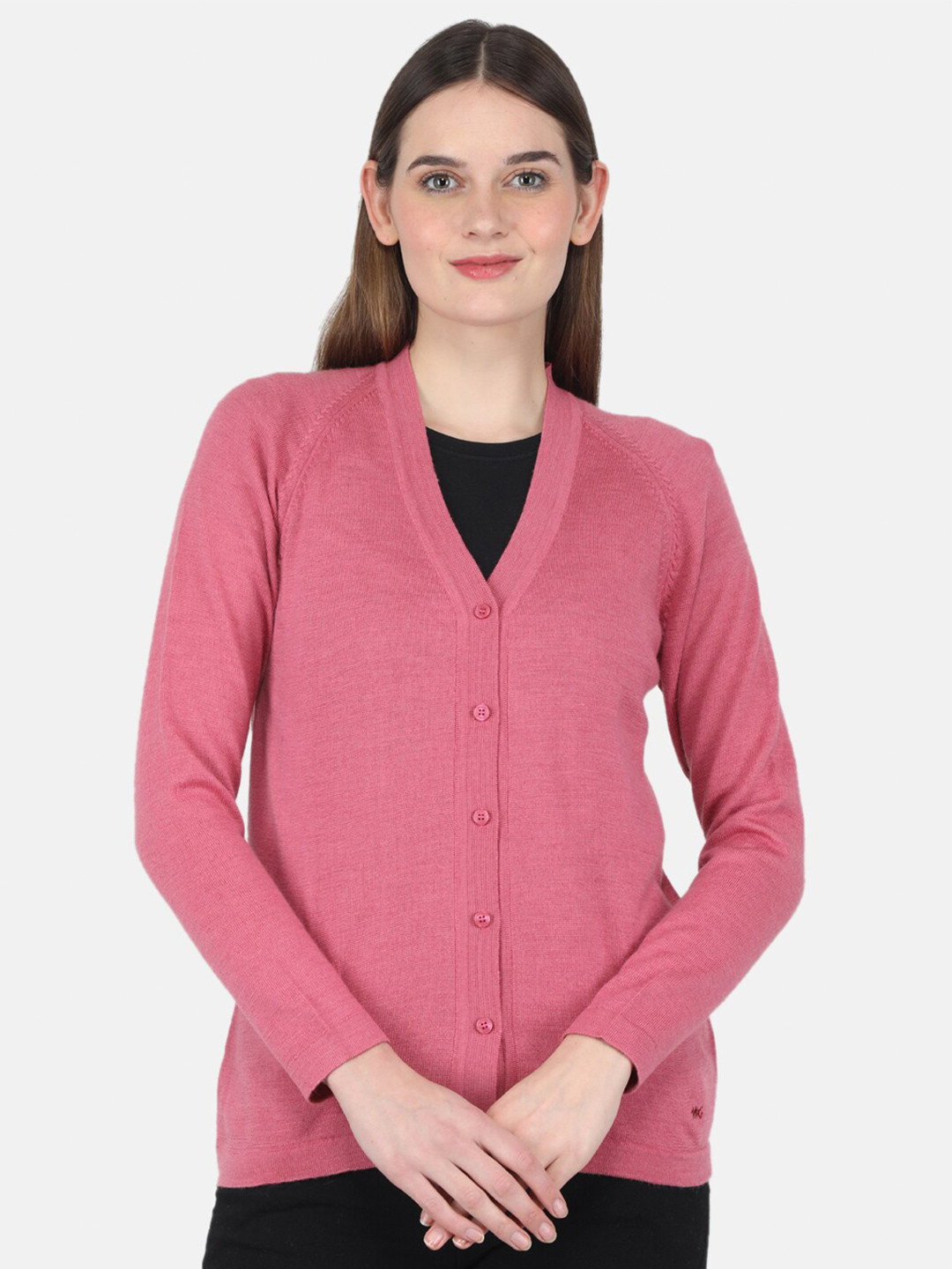 

Monte Carlo Cardigan Curved V-Neck Sweaters, Pink