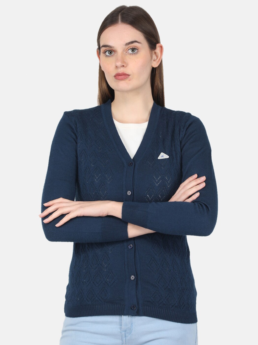 

Monte Carlo Cable Knit Self Design Cardigan Curved Sweaters, Navy blue