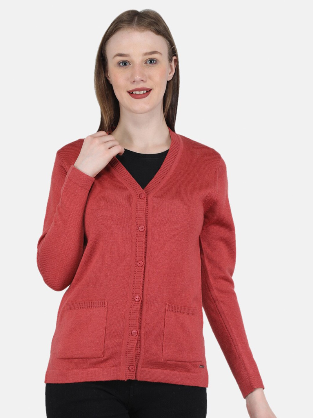 

Monte Carlo Cardigan V-Neck Curved Sweaters, Red