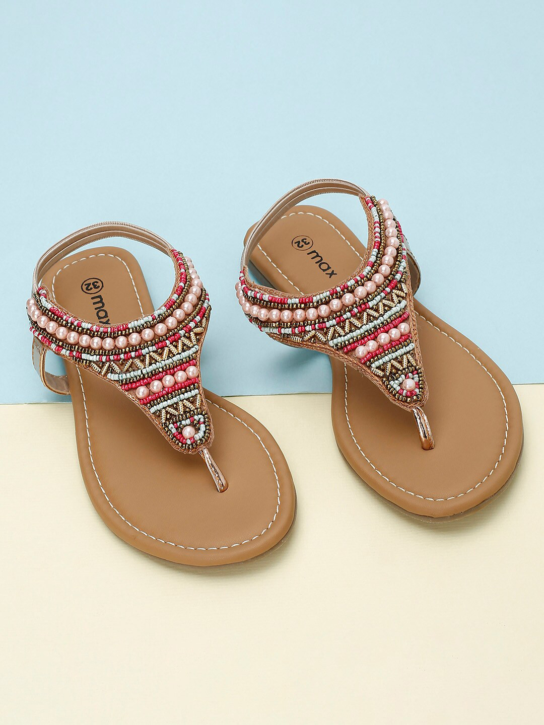 

max Girls Embellished Ethnic Open Toe Flats, Blue