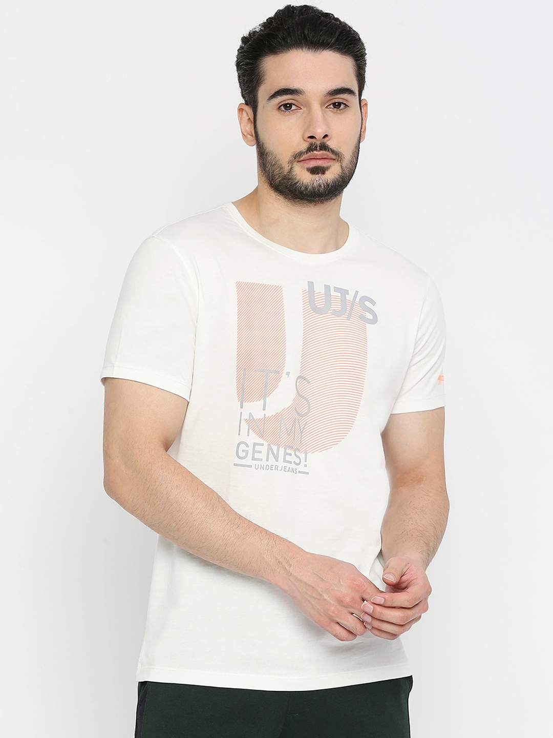 

UnderJeans by Spykar Men Cotton Printed T-shirt, White