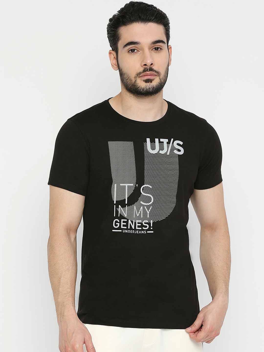 

UnderJeans by Spykar Men Printed Cotton Lounge T-shirts, Black