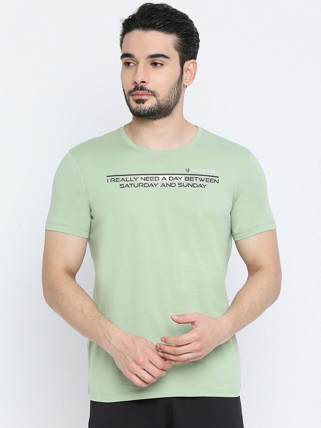 

UnderJeans by Spykar Men Printed Cotton Lounge T-shirts, Green