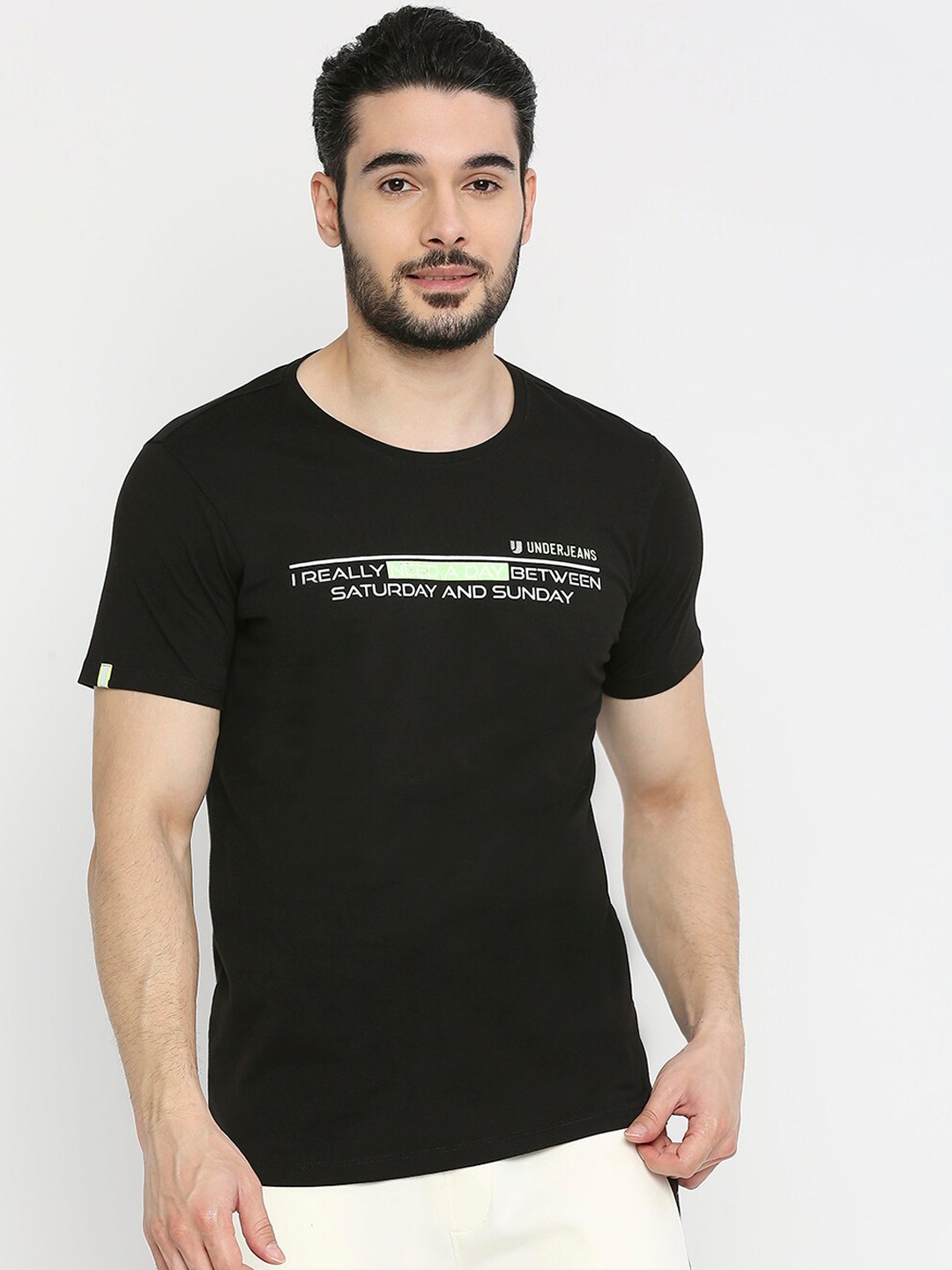 

UnderJeans by Spykar Men Printed Cotton Lounge T-shirts, Black