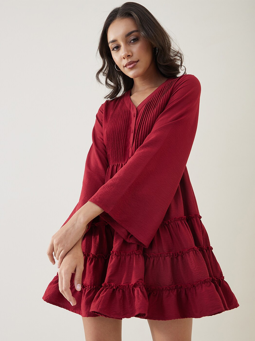

Femella Solid A-Line Dress, Red