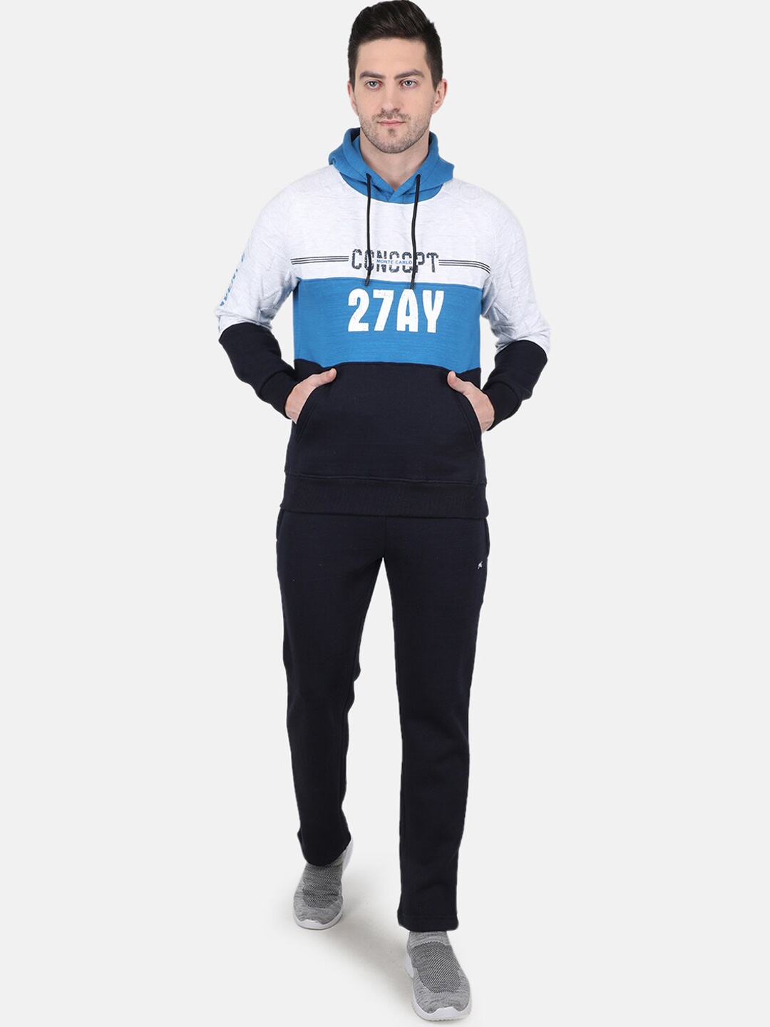 

Monte Carlo Men Colourblocked Cotton Tracksuit, Blue