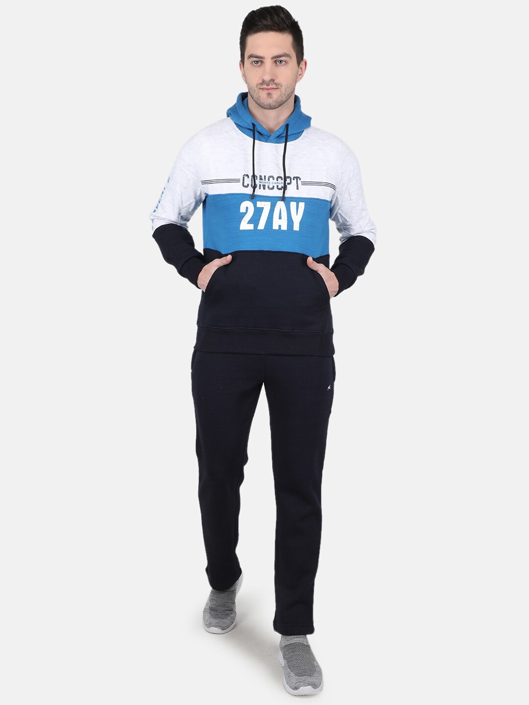 

Monte Carlo Men Colourblocked Hooded Cotton Tracksuit, Blue