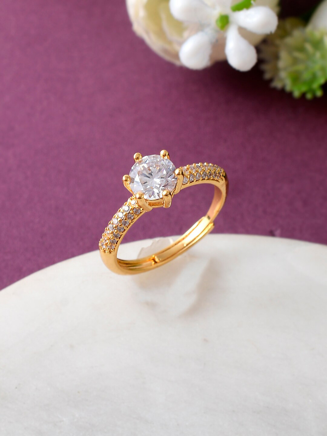 

Voylla Gold-Plated CZ Studded Brass Finger Ring