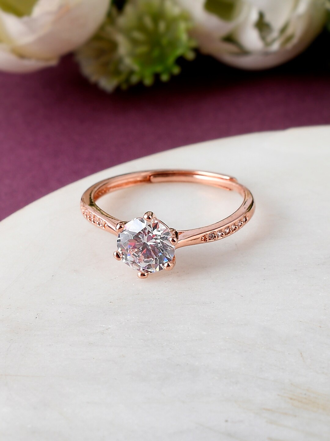 

Voylla Rose Gold-Plated Cubic Zirconia Finger Ring