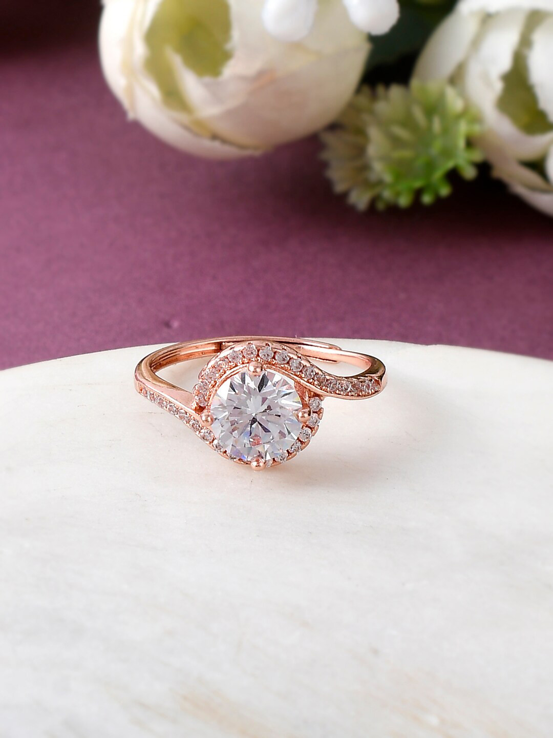 

Voylla Rose Gold-Plated CZ-Studded Finger Ring
