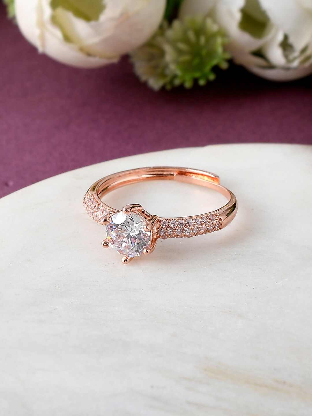 

Voylla Rose Gold-Plated Stone-Studded Adjustable Finger Ring