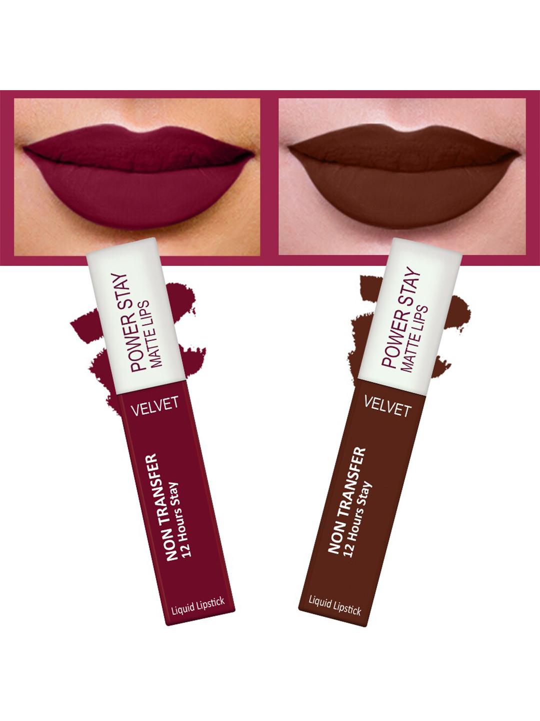 

FORFOR Set of 2 Power Stay Matte Lips Non-Transfer 12 Hours Stay Velvet Matte Liquid Lipstick 4 ml Each- Bridal Maroon 09- Cocoa Brown 16