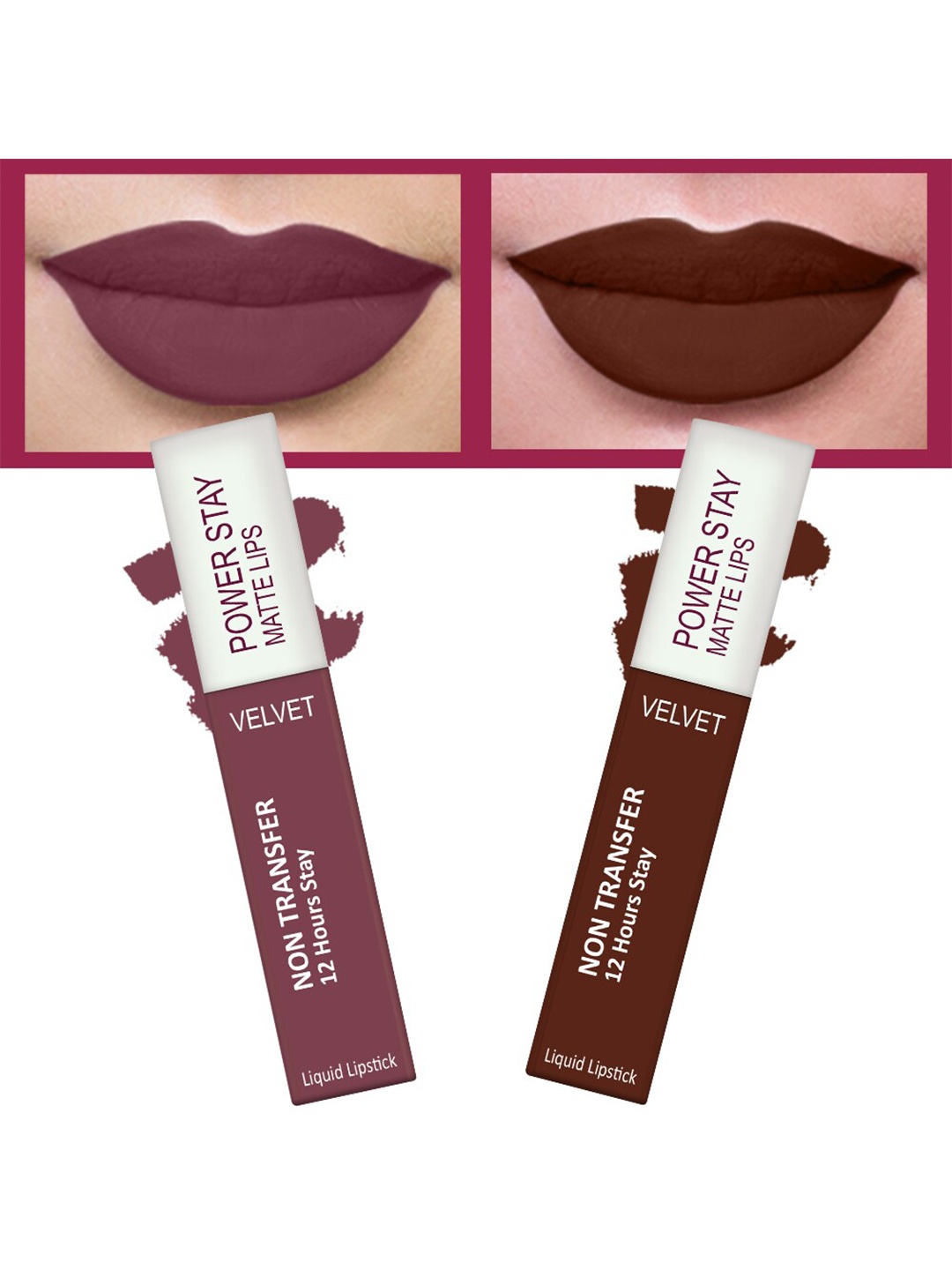 

FORFOR Set of 2 Power Stay Matte Lips Non-Transfer 12 Hours Stay Velvet Matte Liquid Lipstick 4 ml Each- Mauve Matte 23 - Cocoa Brown 16