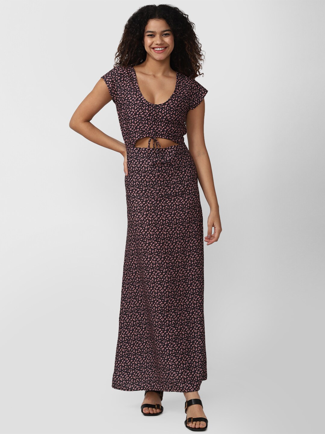 

FOREVER 21 Floral Printed Maxi Dress, Black