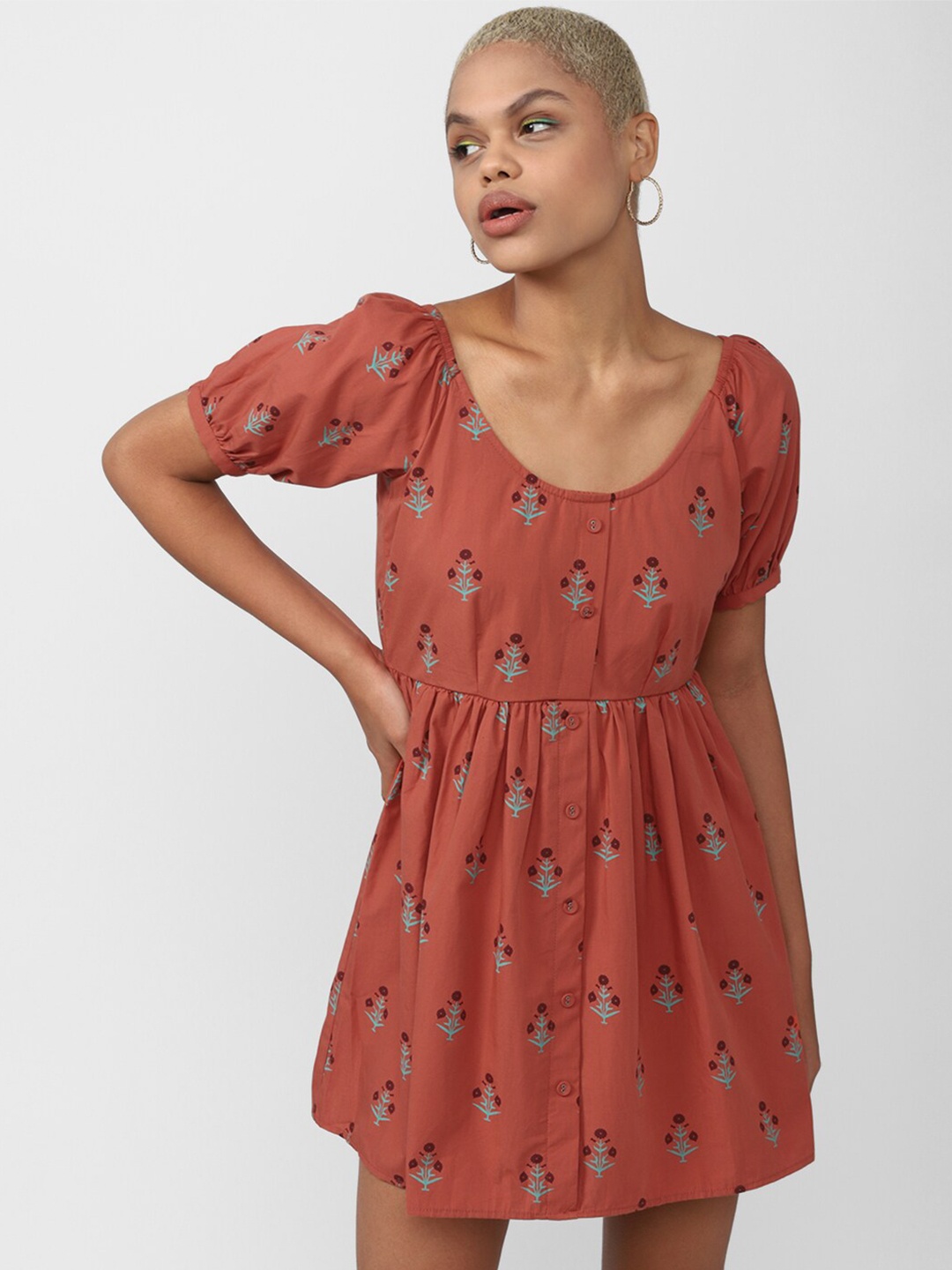 

FOREVER 21 Floral Printed Mini Dress, Brown