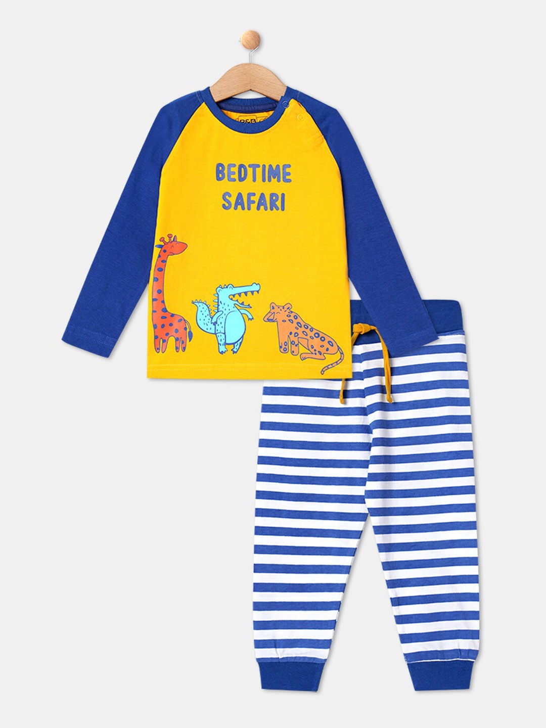

R&B Boys Pure Cotton Printed Night suit, Yellow
