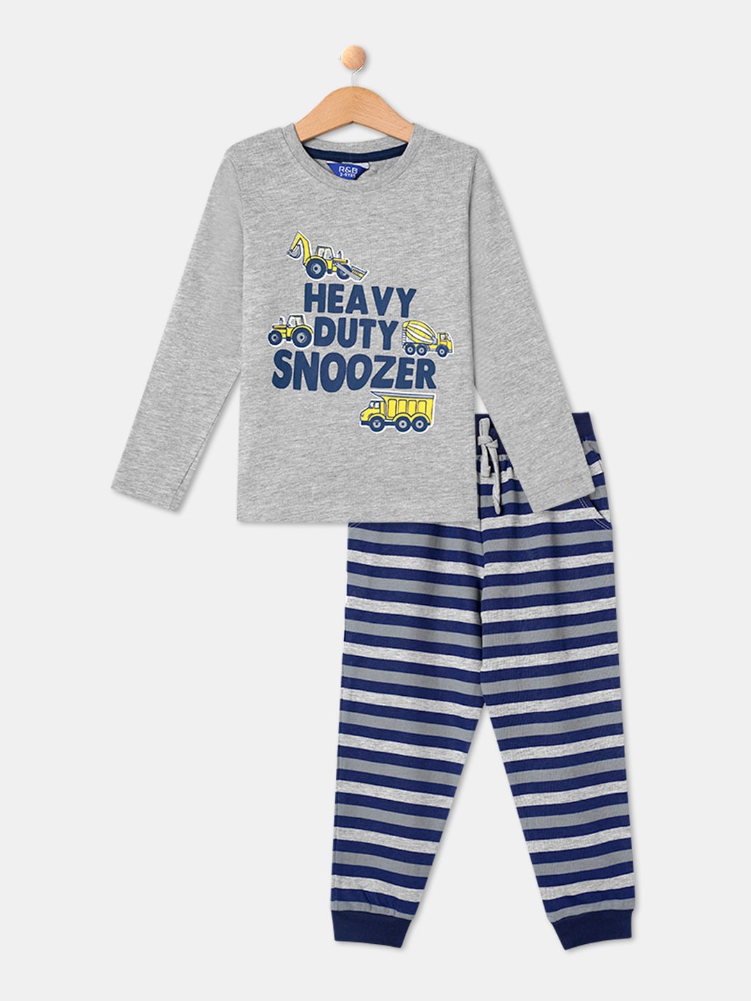 

R&B Boys Pure Cotton Printed Night suit, Grey