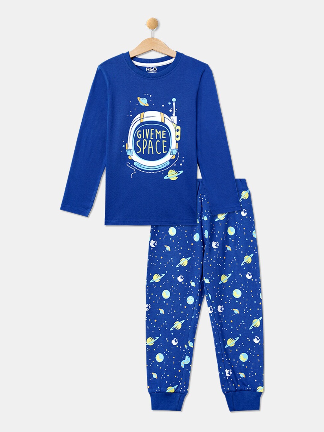 

R&B Boys Printed Pure Cotton Night suit, Blue