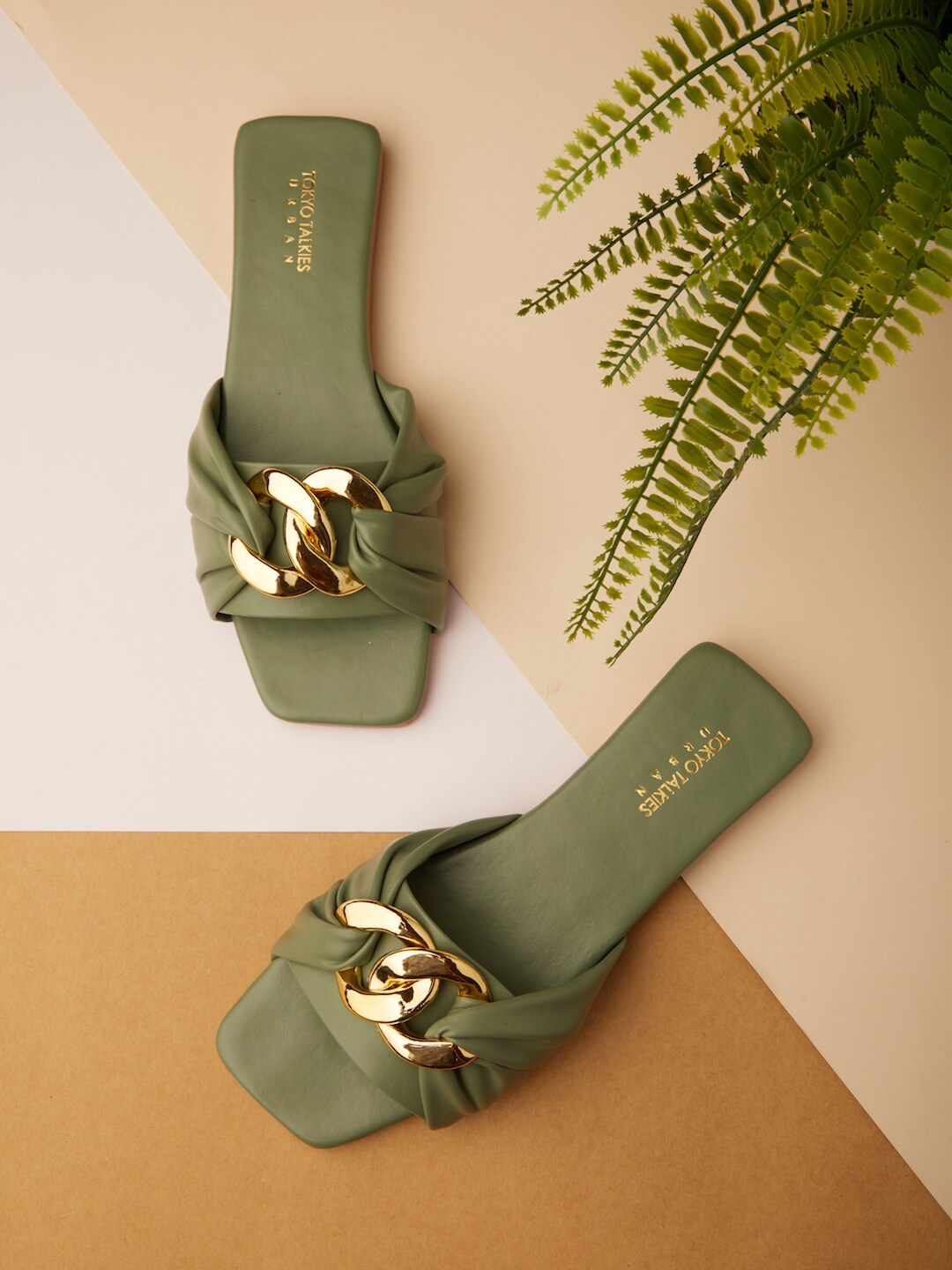 

Tokyo Talkies Women Embellished Open Toe Flats, Olive