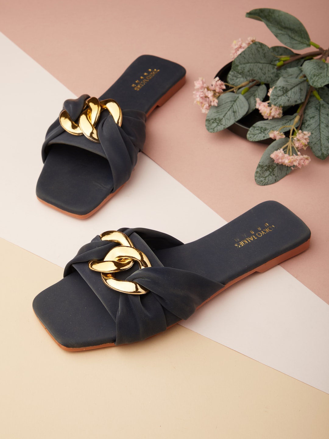 

Tokyo Talkies Women Open Toe Flats, Navy blue