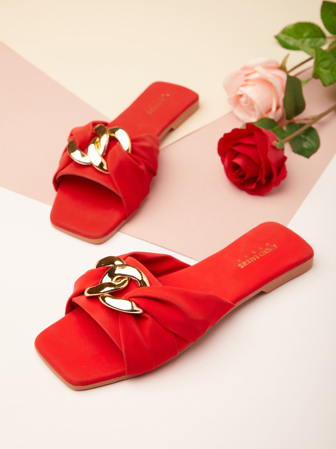 

Tokyo Talkies Women Embellished Open Toe Flats with Bows, Red
