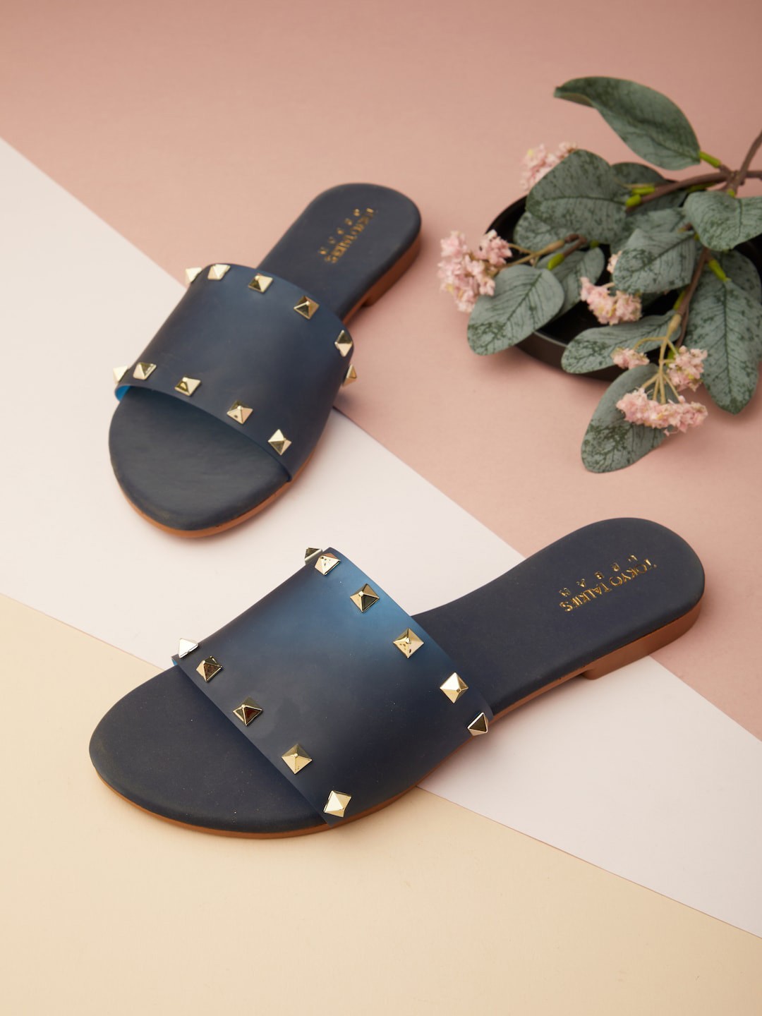 

Tokyo Talkies Women Embellished Open Toe Flats, Navy blue