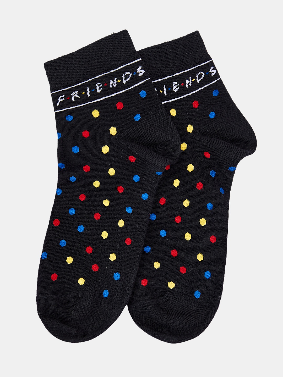 

The Souled Store F.R.I.E.N.D.S: Polka Dot Patterned Ankle-Length Socks, Black