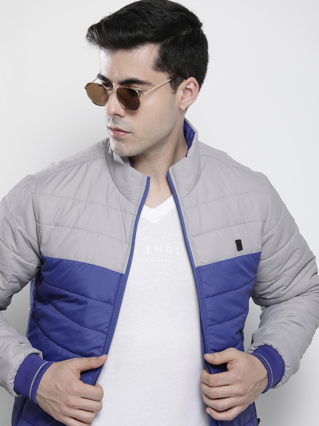 

The Indian Garage Co Men Colourblock Slim Fit Puffer Jacket, Blue