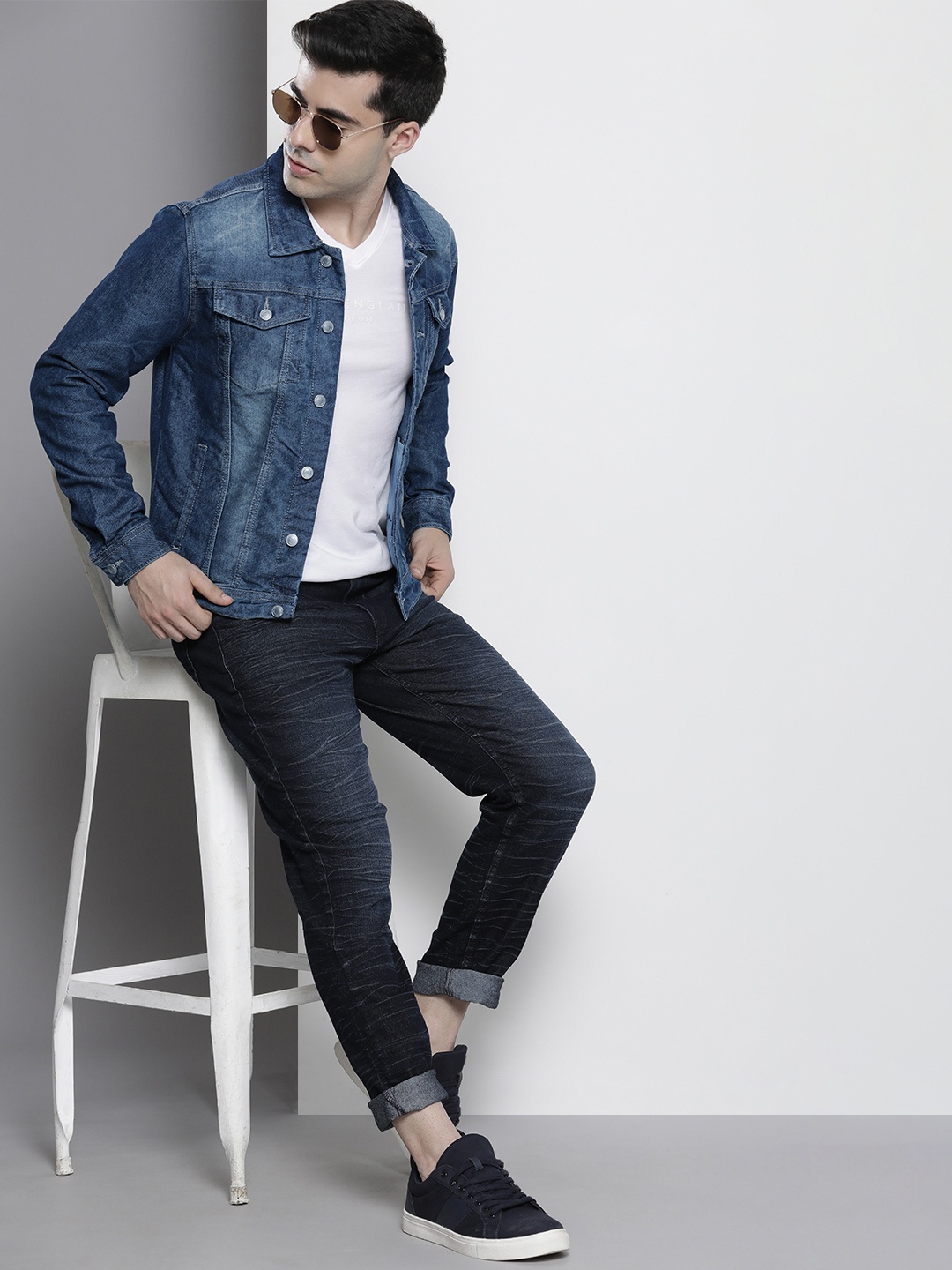 

The Indian Garage Co Men Washed Denim Jacket, Blue