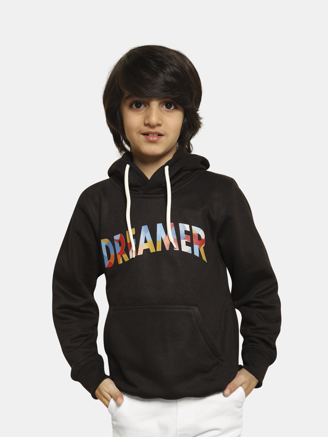 

FASHION DREAM Boys Printed Hooded Fleece Sweatshirt, Black