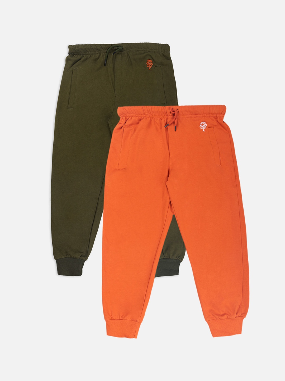 

Growing Tree Kids Cotton Set Of 2 Bio-Wash Anti Microbial Joggers, Olive