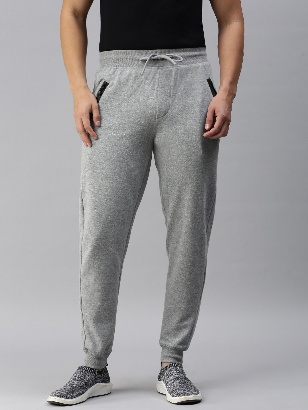 

ONN Men Cotton Jogger Pants, Grey melange