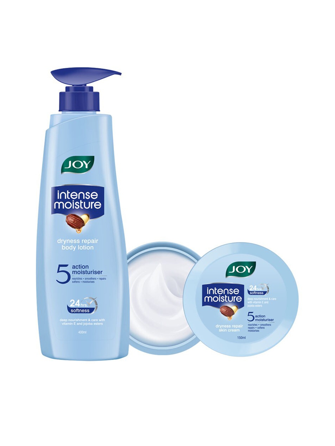 

JOY Intense Moisture Dryness Repair Body Lotion 400ml & Skin Cream 150ml, Blue