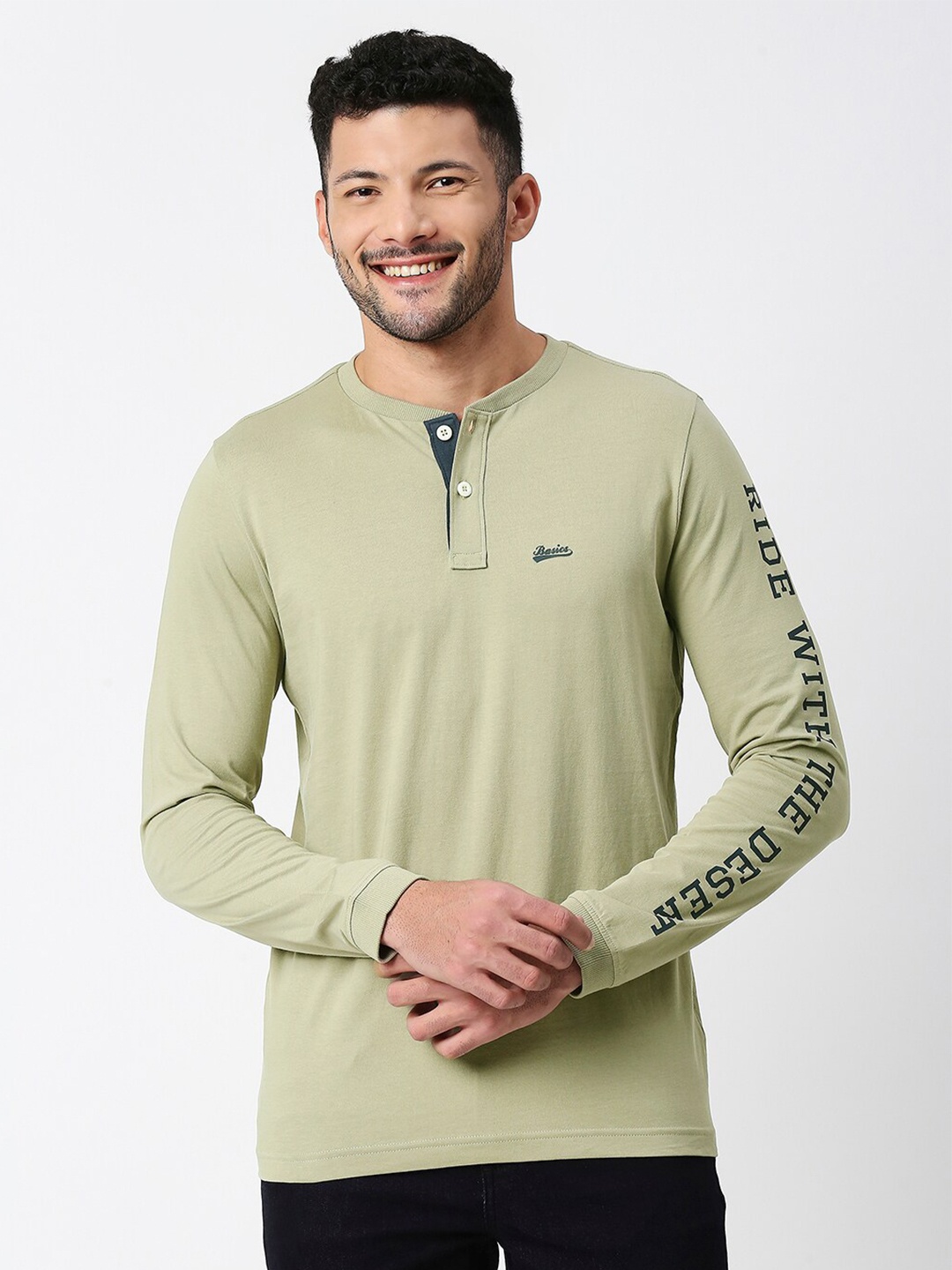 

Basics Pure Cotton Slim Fit T-shirt, Olive