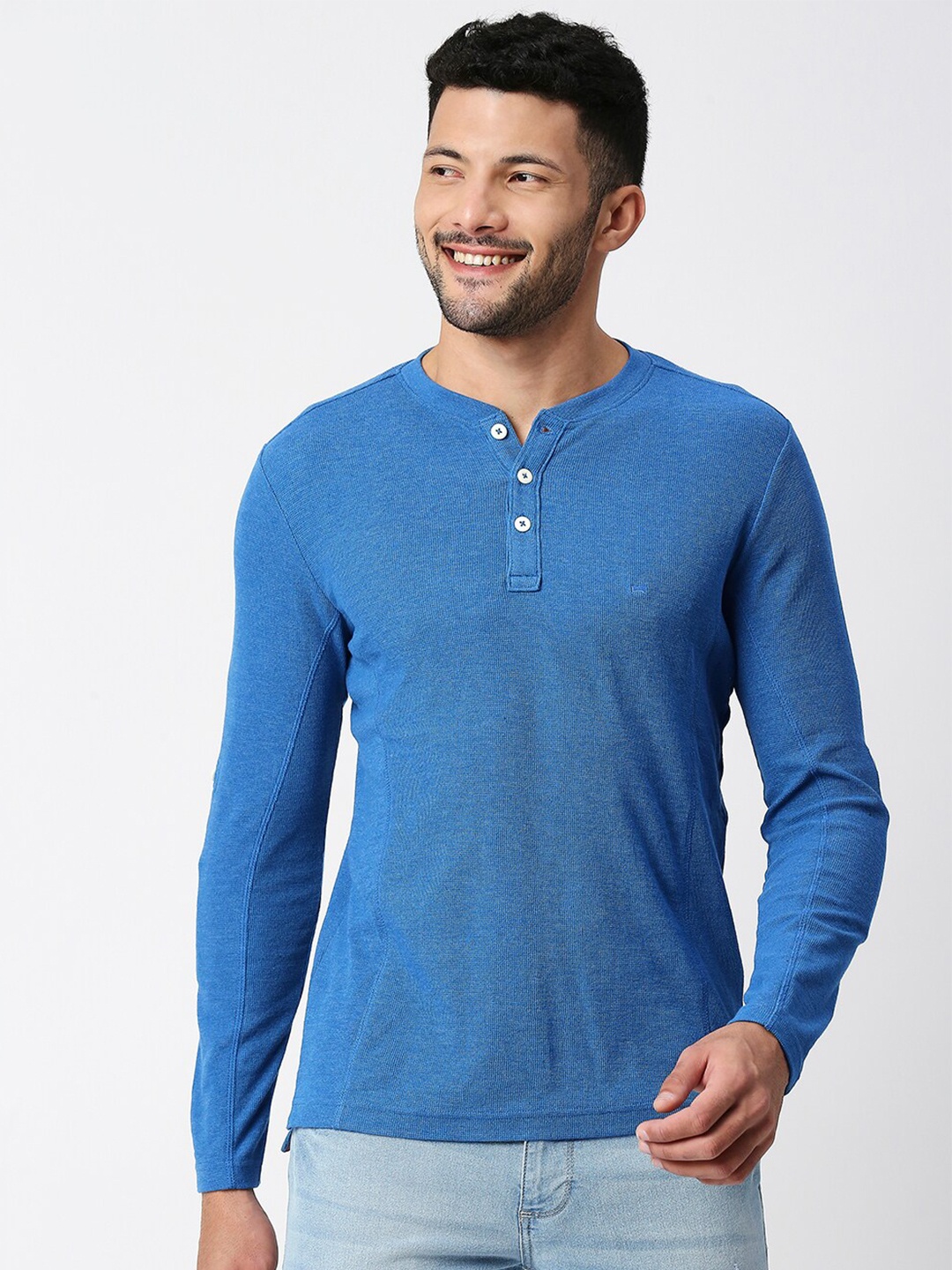 

Basics Men Cotton Slim Fit T-shirt, Blue