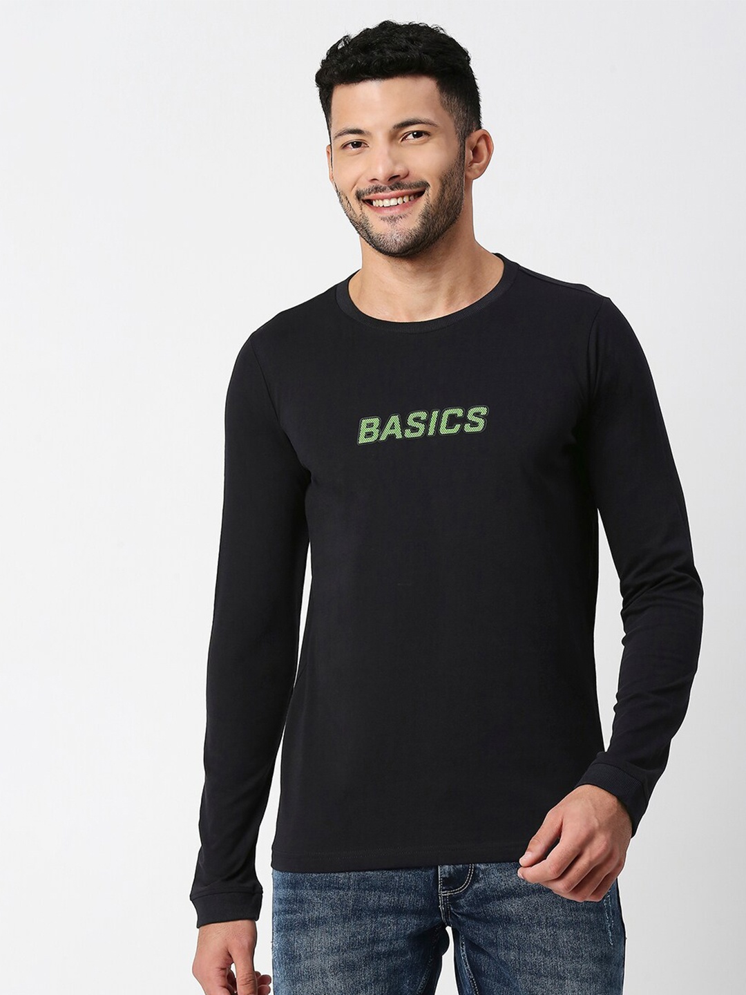 

Basics Men Pure Cotton Slim Fit T-shirt, Black