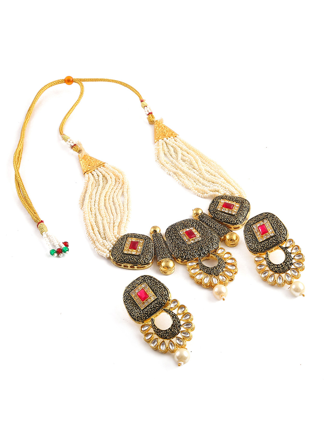 

Jewar Mandi Gold-Plated Kundan Choker Pearls Layered Necklace Set