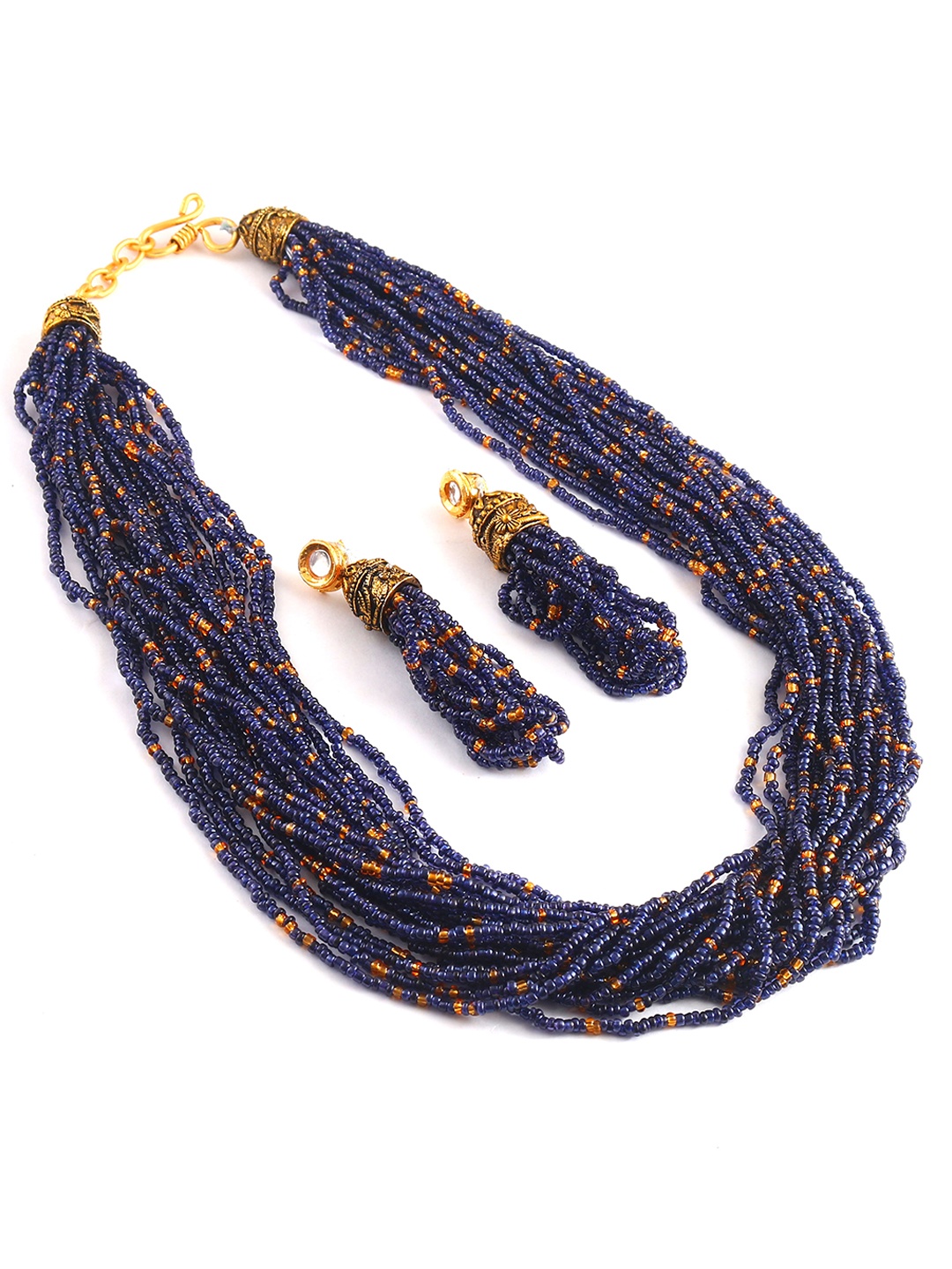 

Jewar Mandi Gold-Plated Crystal Beaded Jewellery Set