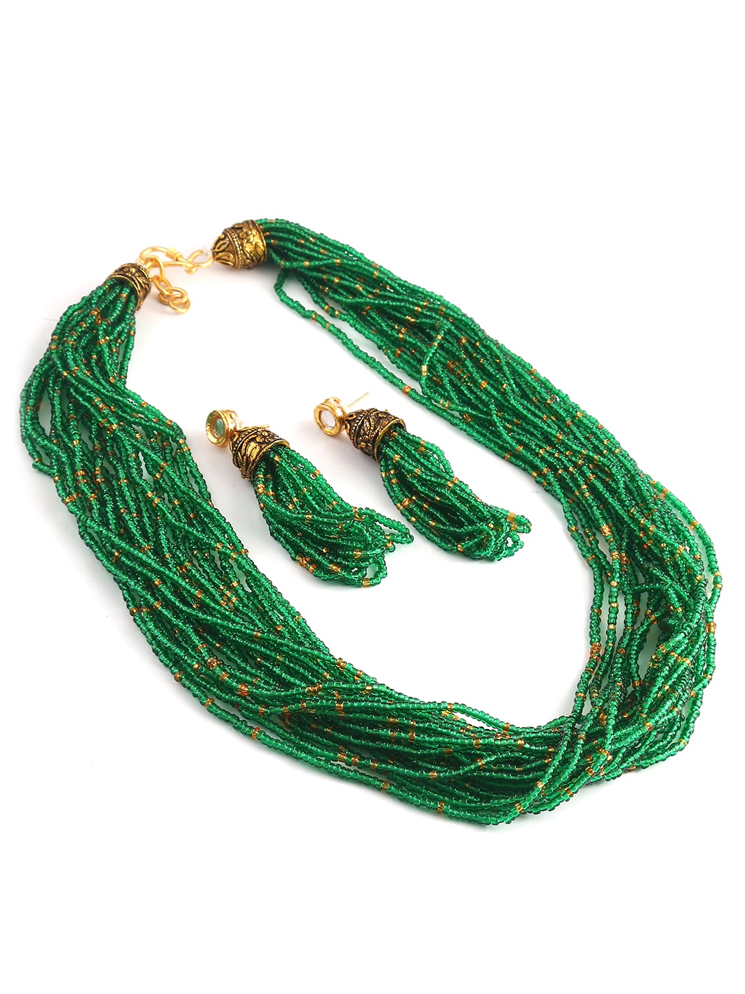 

Jewar Mandi Women Gold-Plated Crystal & Pearls Beaded Jewellery Set, Green