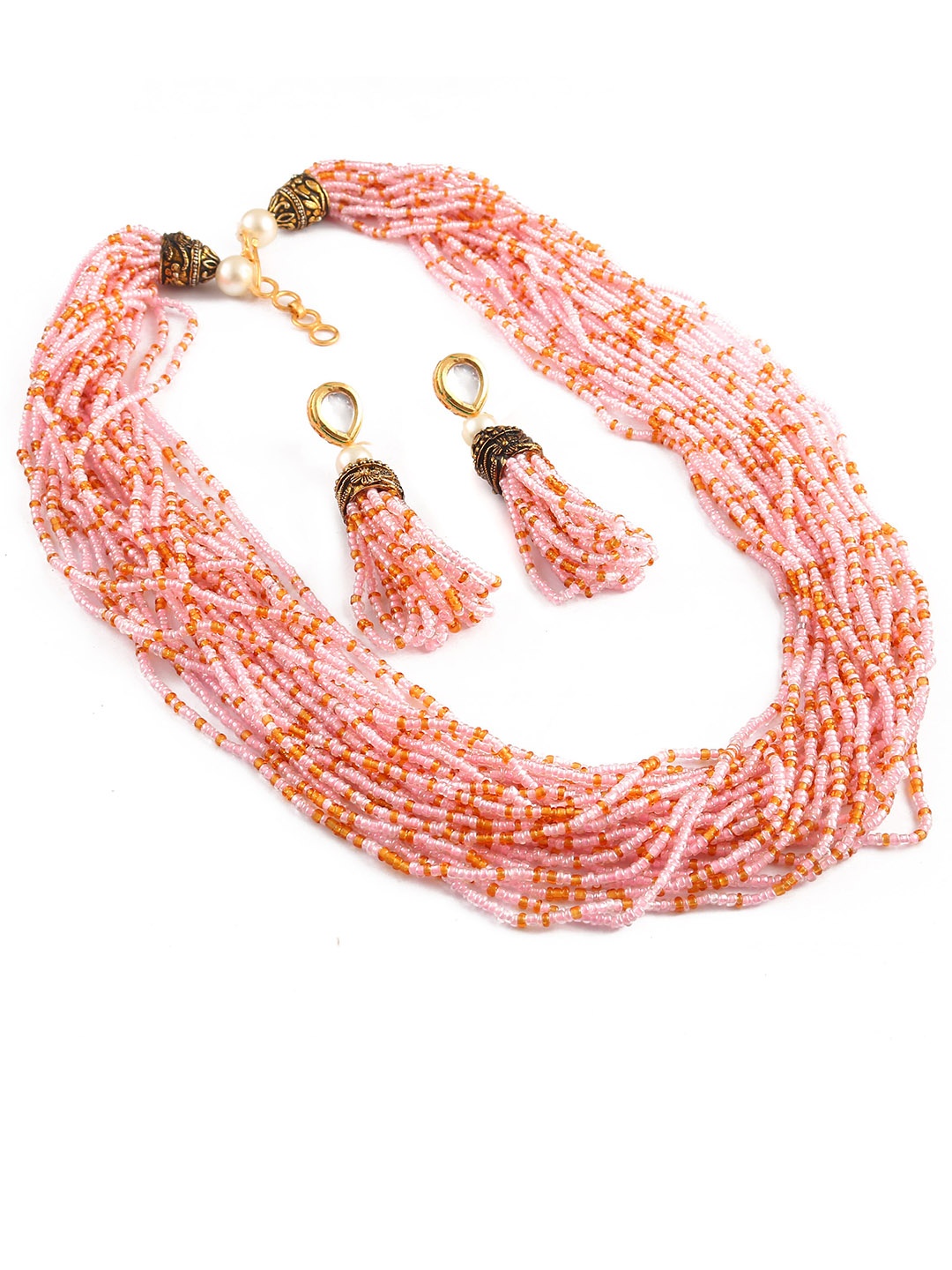 

Jewar Mandi Women Gold-Plated Crystal & Pearls Beaded Jewellery Set, Pink